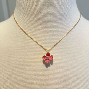 Kate Spade Gold Pink Flower Pendant Necklace Cubic Zirconia 4 Adjustable Length.